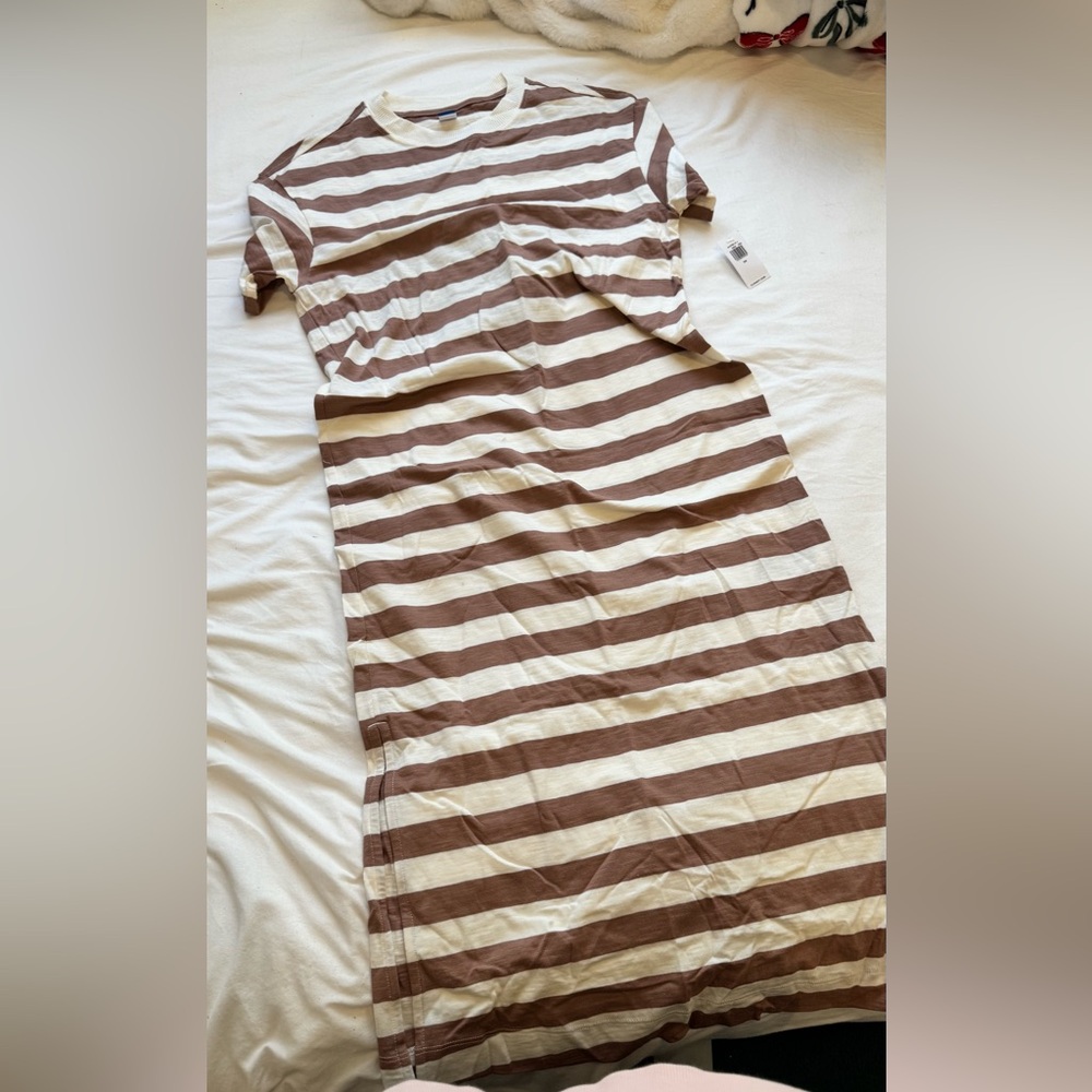 Old Navy Brown and Cream Striped Maxi Dress